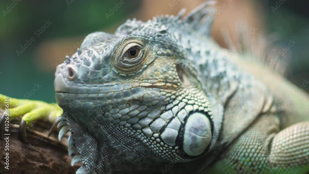 close up green iguana head, green iguana in terrarium, scaly iguana reptiles close up green iguana head, green iguana in terrarium, scaly iguana reptiles