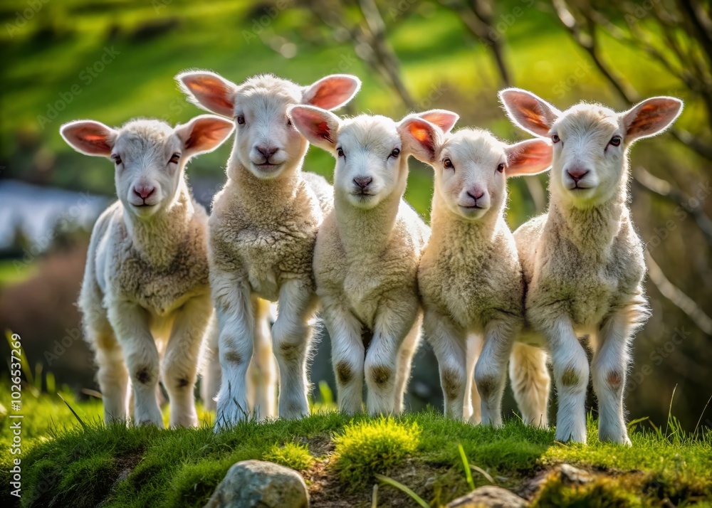 Fototapeta premium Hilarious and Adorable Pictures of Lambs Capturing Their Playful Antics in the Great Outdoors for Animal Lovers