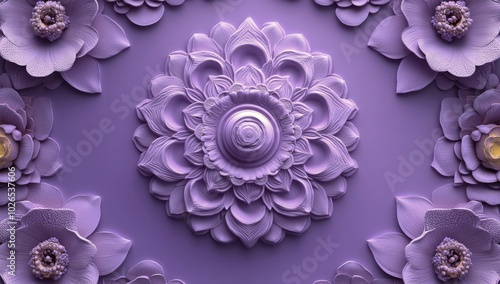 Elegant purple floral design featuring intricate patterns and textures on a v...