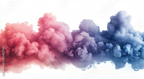 Colorful abstract smoke swirling together in a dynamic blend of purple, pink,...
