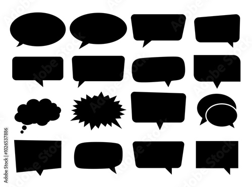 black speech bubbles or message bubbles collection. vector eps chat bubbles for announcement, talk, text, discussion, speck, speech, dialogue etc. silhouette speech bubbles collection. simple vector