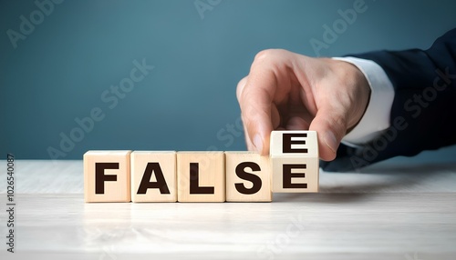 false word icon on wood cube in businessman hand 