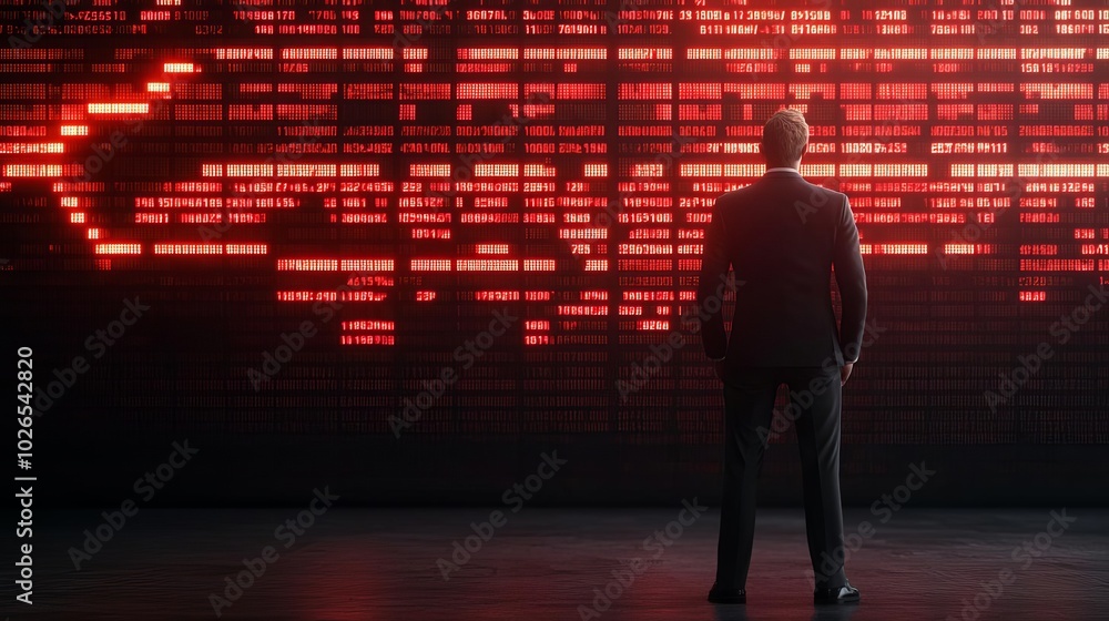 Large digital display board showing stock prices hitting new highs, neon-lit futuristic stock exchange environment, dynamic lighting Large digital display board showing stock prices hitting new highs, neon-lit futuristic stock exchange environment, dynamic lighting