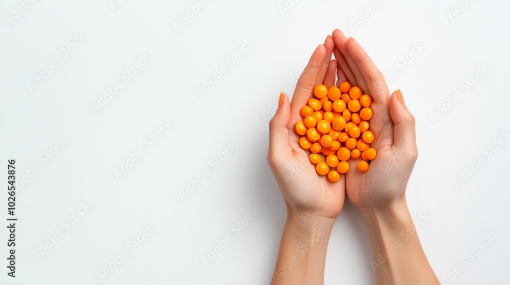 Obraz premium Close-up of hands holding bright orange vitamin C 