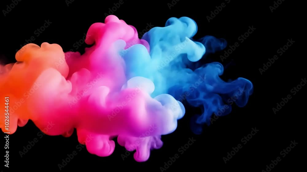 Abstract cloud of colorful smoke on a black background.