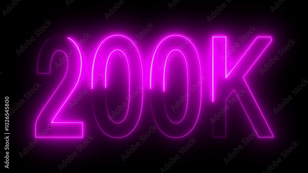 200K text animation by pink neon on black background. 200K text animation by pink neon on black background.