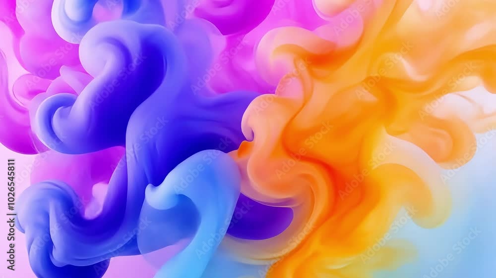 Abstract colorful ink in water, purple, yellow, and blue swirls and clouds with a white background. Abstract colorful ink in water, purple, yellow, and blue swirls and clouds with a white background.