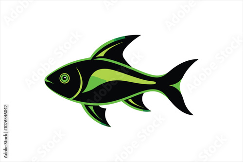 Green Neon Tetra fish silhouette black vector artwork illustration.