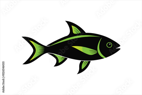 Green Neon Tetra fish silhouette black vector artwork illustration.