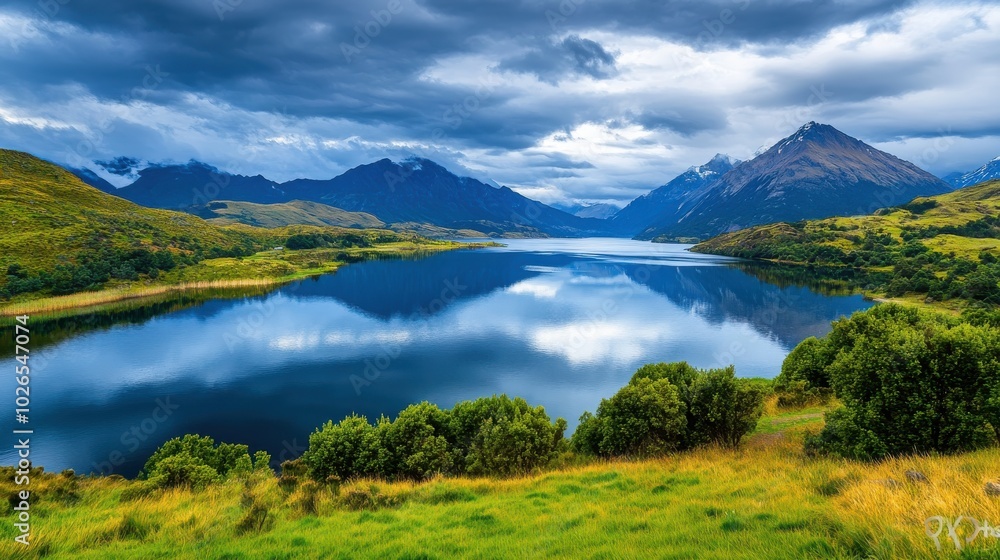 Scenic Lake Under Cloudy Skies with Fresh Rain Scenic Lake Under Cloudy Skies with Fresh Rain