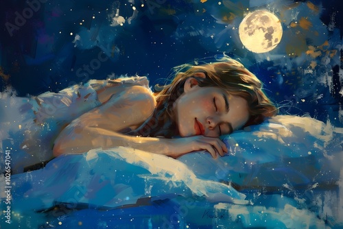A painting of a woman sleeping under a full moon
