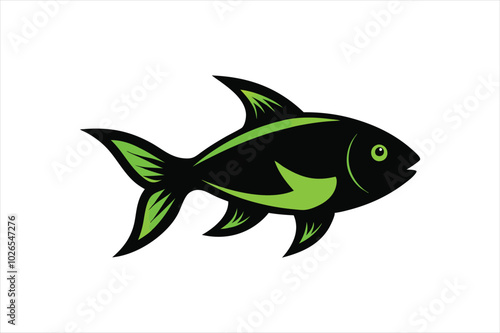 Green Neon Tetra fish silhouette black vector artwork illustration.