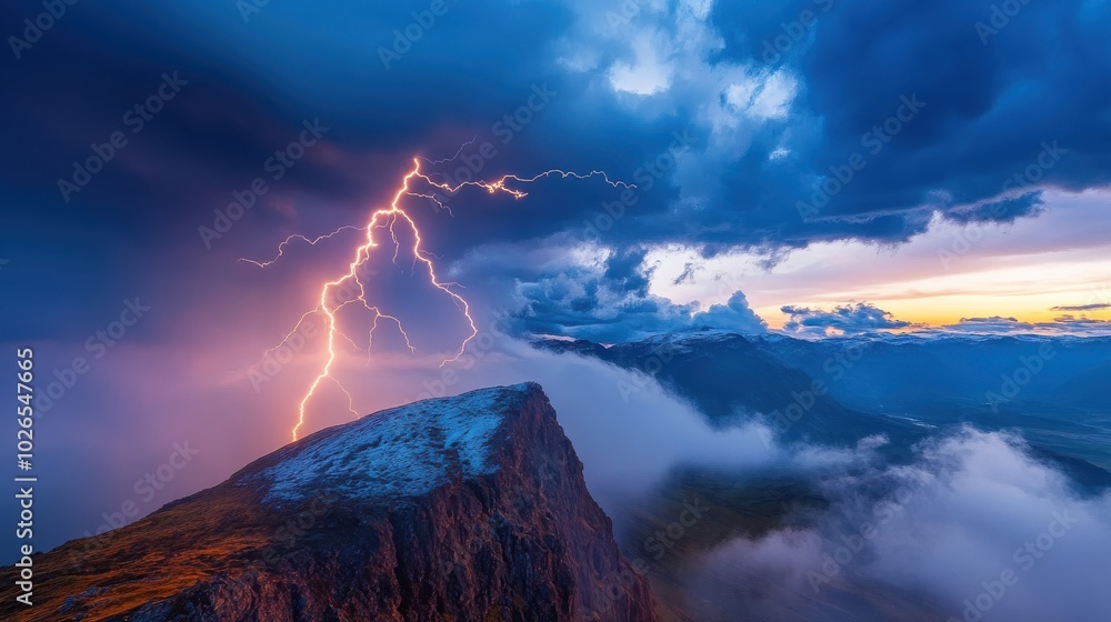 Fototapeta premium Dramatic Lightning Strikes Over Mountain Landscape
