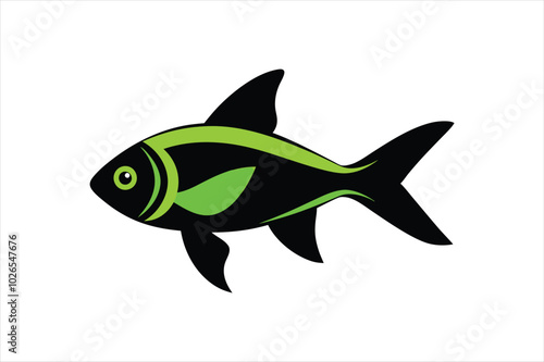 Green Neon Tetra fish silhouette black vector artwork illustration.