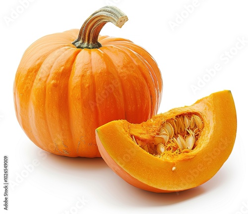 ripe juicy orange pumpkin on white background