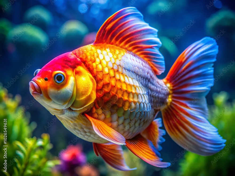 Obese Goldfish Swimming in Aquarium - Unusual Pet Fish with Unique Body Shape and Colorful Scales, Perfect for Obese Goldfish Swimming in Aquarium - Unusual Pet Fish with Unique Body Shape and Colorful Scales, Perfect for