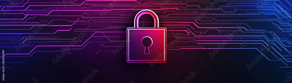 Secure digital lock symbolizing cybersecurity with vibrant circuit patterns. This represents importance of protecting data and information in digital landscape Secure digital lock symbolizing cybersecurity with vibrant circuit patterns. This represents importance of protecting data and information in digital landscape