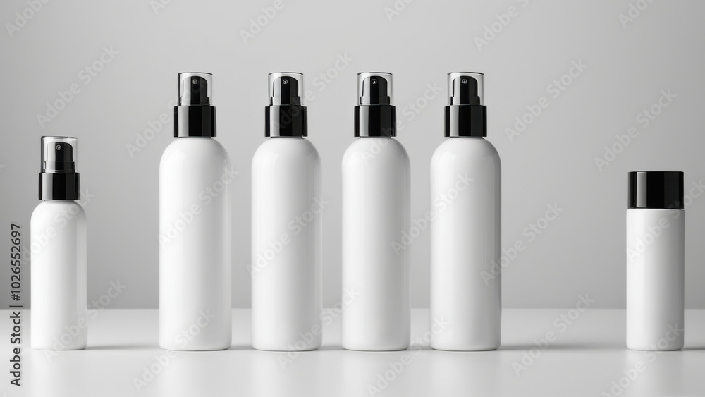 The image showcases stylish bottles for whitening cream on a light surface. Without labels or text, they convey elegance, perfect for promoting high-quality skincare products. The image showcases stylish bottles for whitening cream on a light surface. Without labels or text, they convey elegance, perfect for promoting high-quality skincare products.