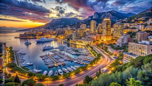 Breathtaking Panorama of Monaco Monte Carlo Cityscape at Twilight