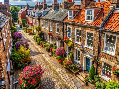 Brick townhouses in York boast traditional facades, reflecting the city’s rich history. Candid photography captures their unique charm and period