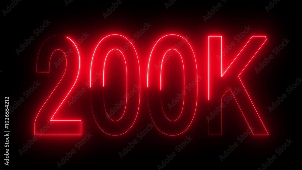 200K text animation by red neon on black background. 200K text animation by red neon on black background.