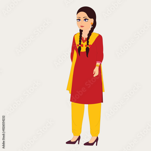 Cartoon girl in shalwar kameez,indian girl for animation,vector illustration 
