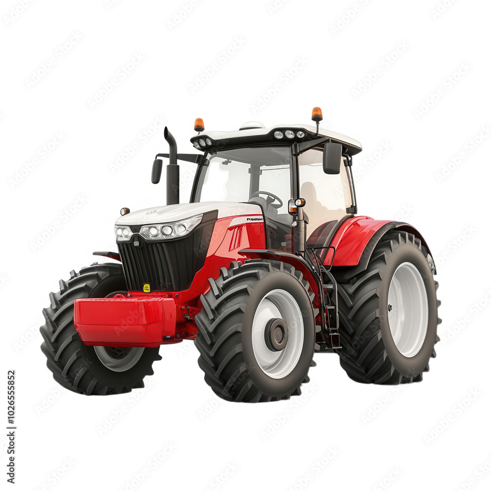 Red and white tractor, white isolated background. Red and white tractor, white isolated background.