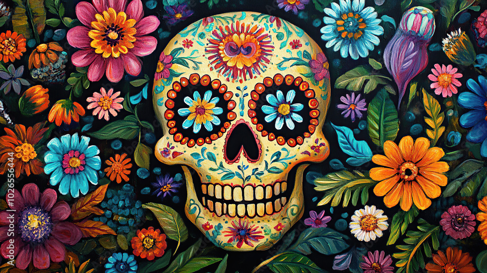 Colorful sugar skull with flowers Colorful sugar skull with flowers