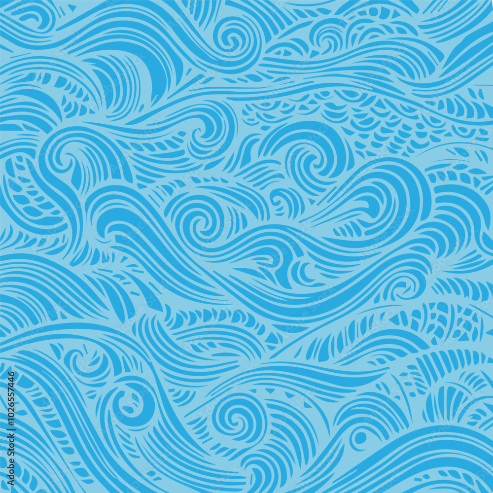 Intricate blue wave patterns flowing across the surface on a sunny day by the sea Intricate blue wave patterns flowing across the surface on a sunny day by the sea