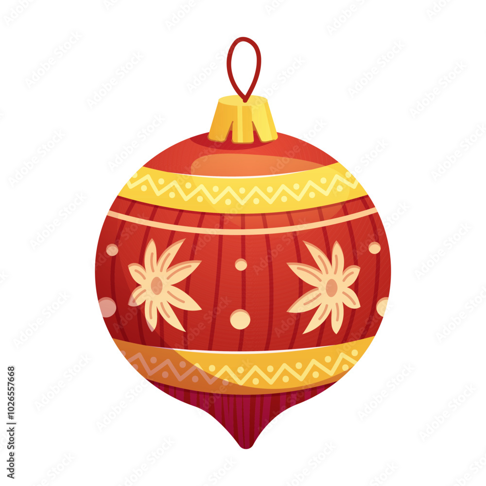 Red Christmas tree globe on white background. Holiday globe with gold. Vector isolated element Red Christmas tree globe on white background. Holiday globe with gold. Vector isolated element
