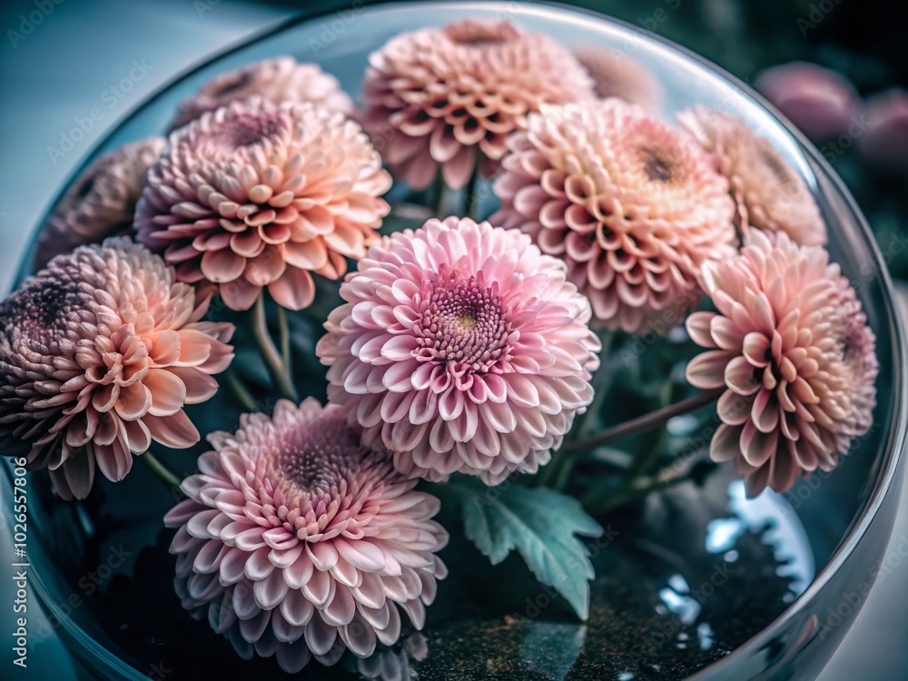 Candid Floral Photography of Pink Asters and Chrysanthemums in a Sphere Arrangement Candid Floral Photography of Pink Asters and Chrysanthemums in a Sphere Arrangement