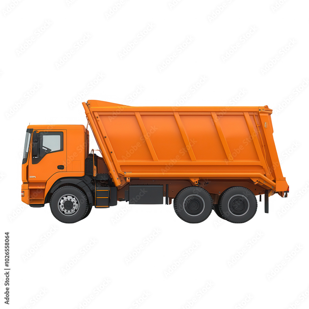 Orange garbage truck, white isolate background Orange garbage truck, white isolate background