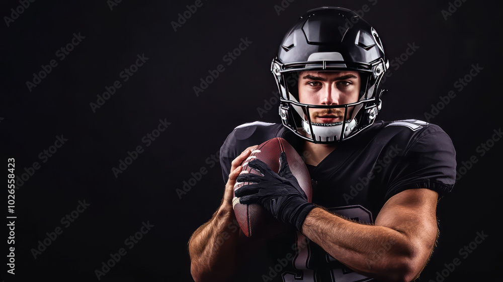American football player on black background with copy space American football player on black background with copy space