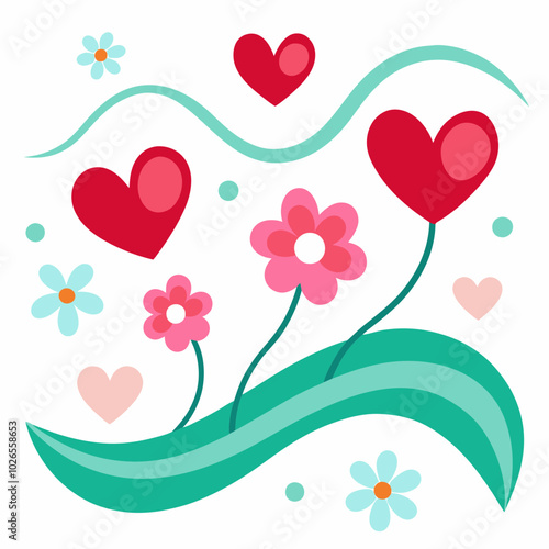  Valentines day background with hearts and flower vector illustration 