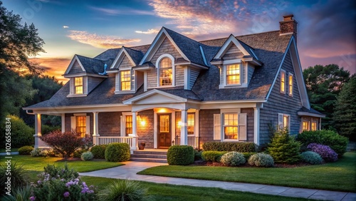 Cape Cod House Front View Isolated with Long Exposure Effect for Stunning Backgrounds