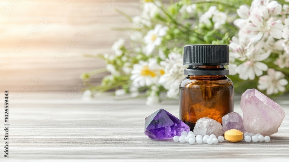 Healing Crystals and Homeopathic Medicine Bottles Healing Crystals and Homeopathic Medicine Bottles