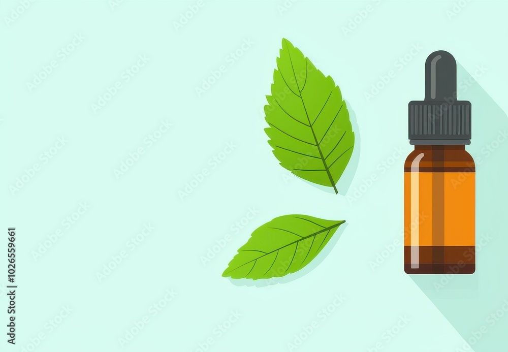Homeopathy Bottle with Dropper and Green Leaves Homeopathy Bottle with Dropper and Green Leaves