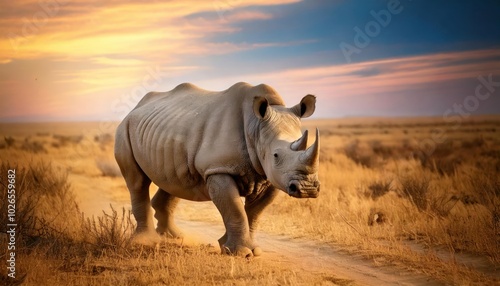  run ,The rhinoceros runs unstoppably towards its goal 