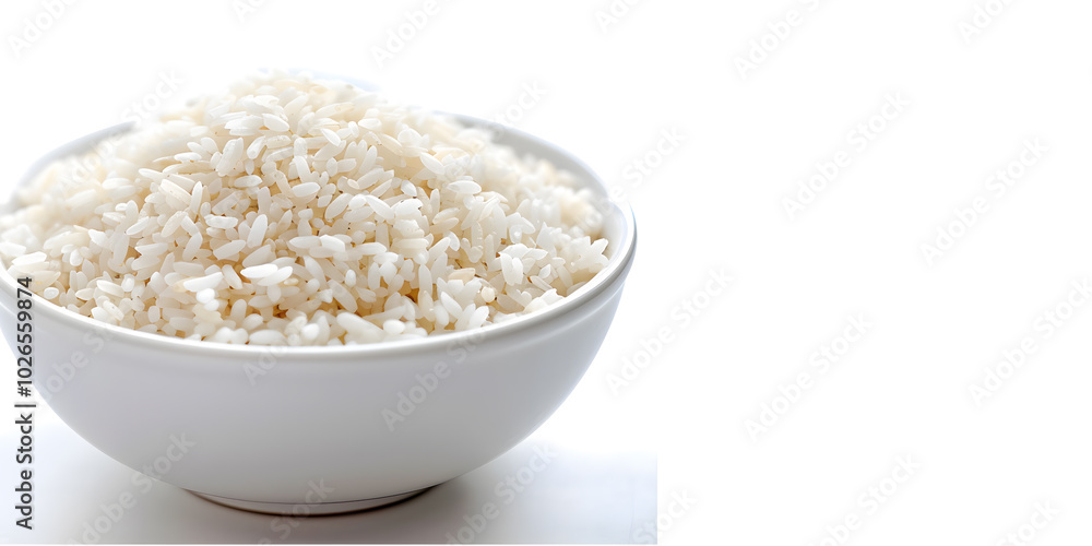 Steamed Korean Rice on a White Dish Against a White Background | Delicious and Traditional Asian Cuisine Steamed Korean Rice on a White Dish Against a White Background | Delicious and Traditional Asian Cuisine
