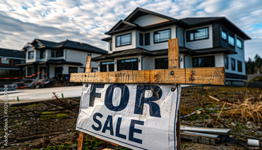 Yellow sign with the word rent on it is hanging from a metal pole. The sign is in front of a house Yellow sign with the word rent on it is hanging from a metal pole. The sign is in front of a house