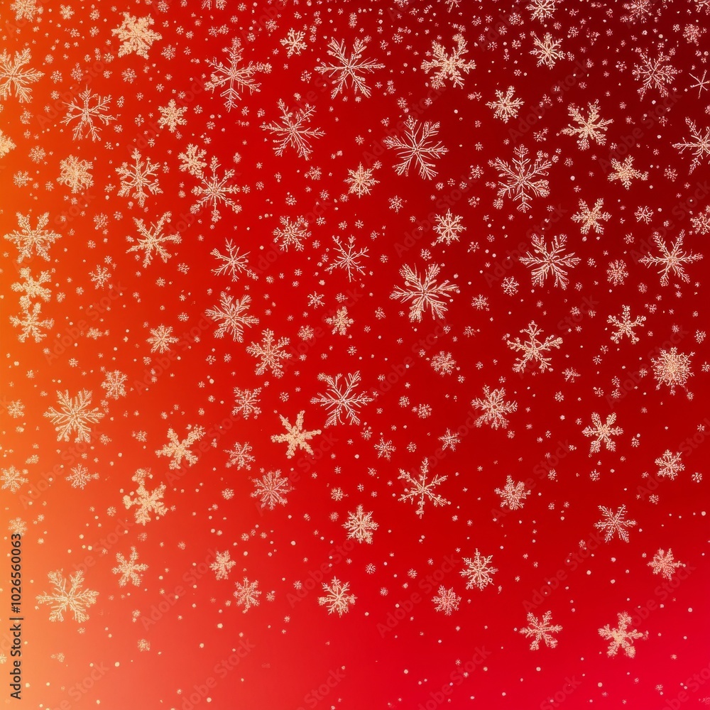 Christmas illustration with various small snowflakes on gradient background in red colors Christmas illustration with various small snowflakes on gradient background in red colors