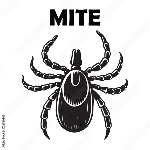 Mite, Tick Silhouette logo design. Dangerous biting insect. Danger of tick bite. Parasite insect, ixodes ricinus, infection carrier, bloodsucker, vector design and illustration.