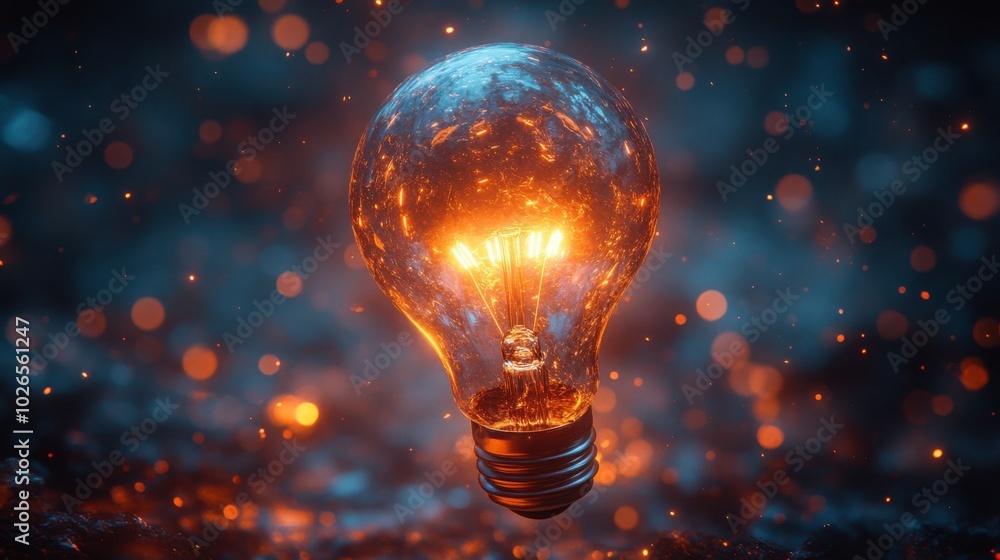 Glowing Light Bulb Hovering in the Dark: A Symbol of Innovation and Ideas