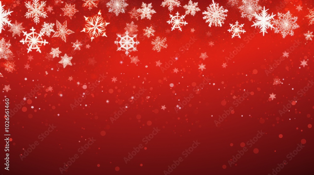Christmas illustration with various small snowflakes on gradient background in red colors Christmas illustration with various small snowflakes on gradient background in red colors