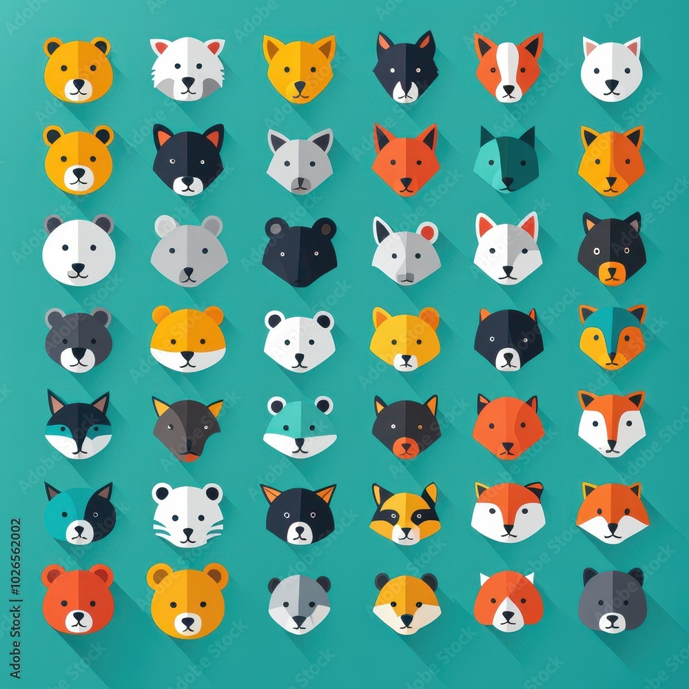 A colorful grid of stylized animal faces, showcasing various species in a playful design. A colorful grid of stylized animal faces, showcasing various species in a playful design.