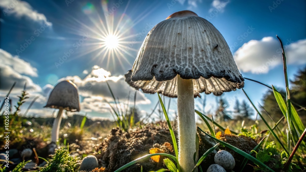 Fototapeta premium Captivating Portrait of Coprinus Comatus in a Lush Meadow Setting for Nature Enthusiasts