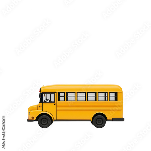 Yellow school bus, side view, white isolated background.