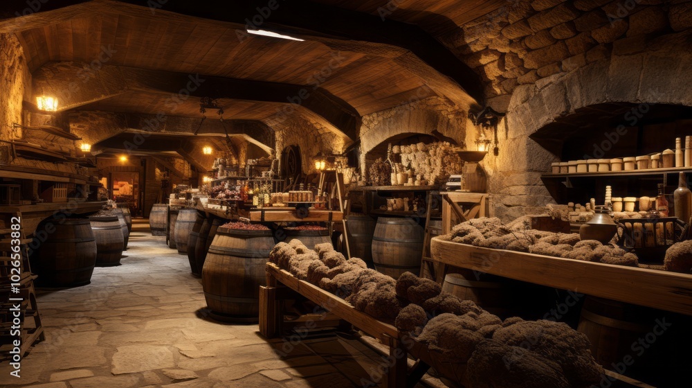 Fototapeta premium Mystical Secrets Unveiled: Exploring the Ancient Wine Cell in Mesmerizing Aspect Ratio