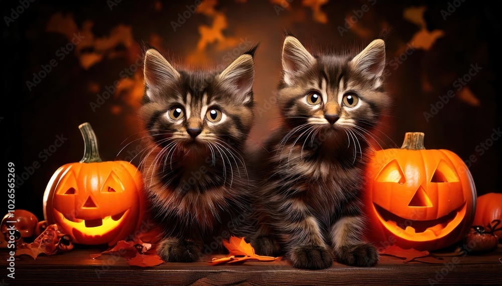 A baby cats with Halloween decorations, created A baby cats with Halloween decorations, created