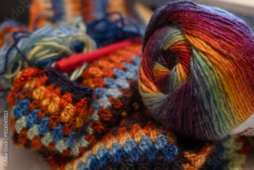 crocheted product made of multi-colored wool